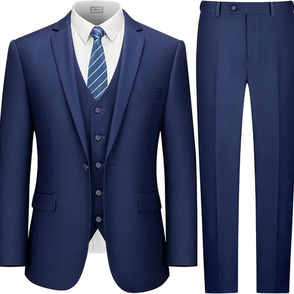 Suits for Men 3 Piece Men's Suit Slim Fit Solid Jacket Vest Pants with Tie On